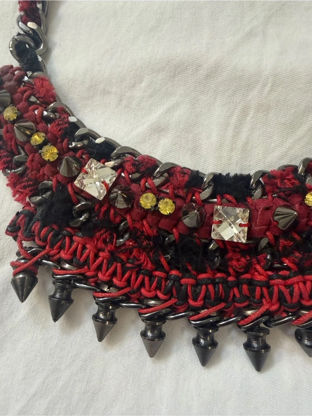 Zara Red and Black Statement Bib Necklace -with studs